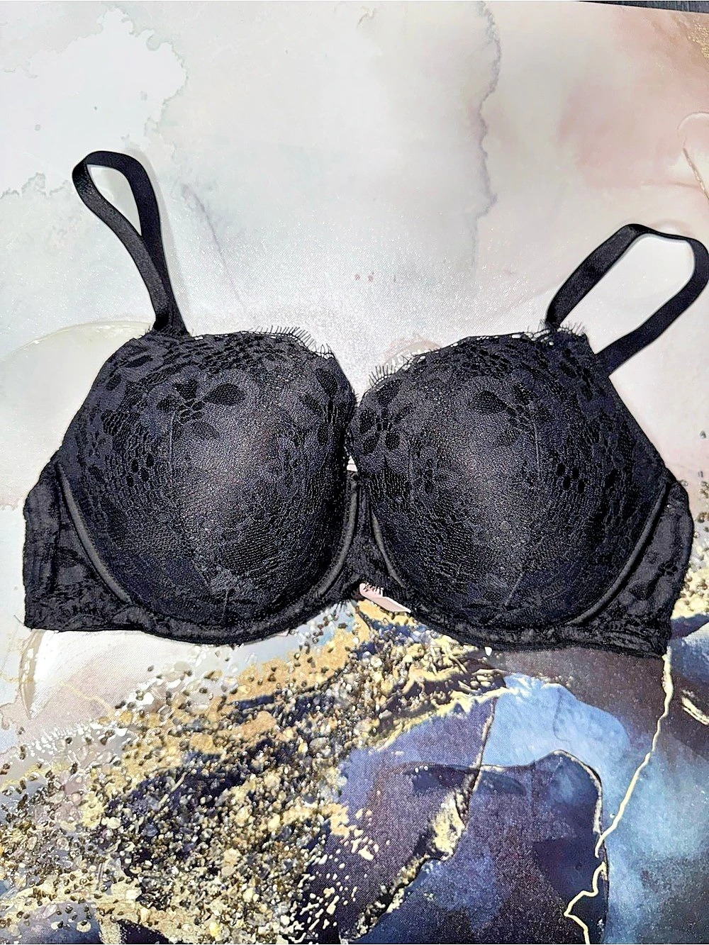 Victoria’s Secret Black Lace Lined Demi Bra 38D / D85
